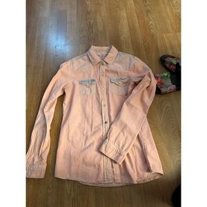 Bullhead Black Peach Pink Denim Western Snap Button Down Shirt Small